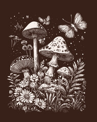 Enchanted Cottagecore Forest Fairycore Aesthetic with Mushrooms, Glowing Lights, and Rustic Charm in Nature