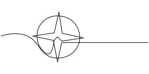 Navigation Software Continuous Line Editable Stroke Icon, Compass line continuous drawing vector. One line Compass vector background. Compass icon. Continuous outline of Compass. Compases linear. © line draw
