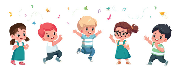 Fototapeta premium happy cute kids boys and girls play run jump together