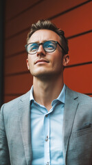 Obraz premium Stylish young professional in suit and glasses.