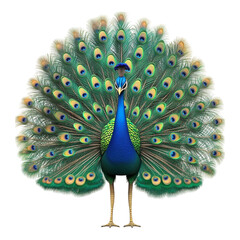 Peacock against transparent background for nature-themed content, decorative visuals, or artistic graphics