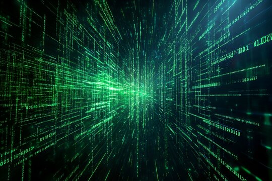 Flowing Digital Code Matrix Cybersecurity Concept for Commercial Photo Usage. Visualization of Binary Data and Information Flow through a Futuristic Technological Background.