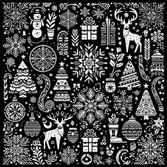 christmas pattern theme vector black and white