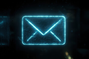 Fototapeta premium Neon Envelope Icon on Black Background