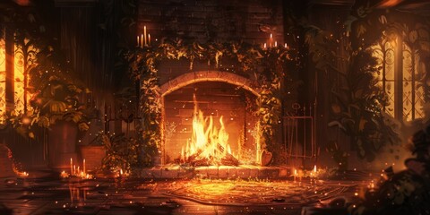 Obraz premium Enchanted Fireplace: A Cozy Winter Night
