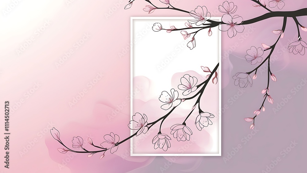 Wall mural set of  vertical poster  flower with smoky Line Art