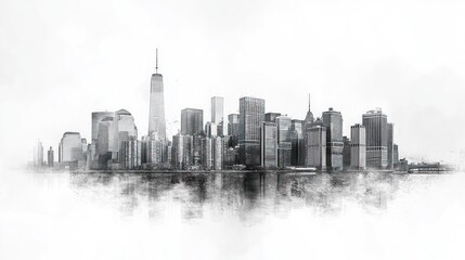 Fototapeta premium A stunning representation of an urban skyline captured in a pencil drawing effect featuring meticulous shading and artistic crosshatching techniques