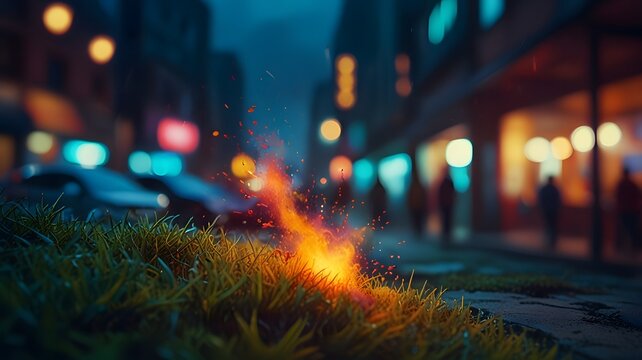Blury Bokeh Lightning City Skyline