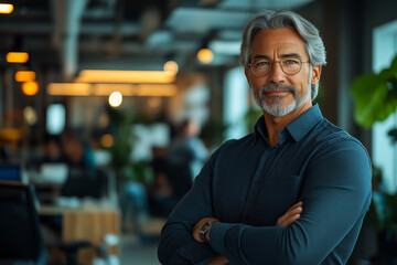Fototapeta premium Well-dressed man set against a softly lit indoor background with bokeh lights