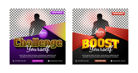 Boost Your Strength Gym Banner Design with Bold Red and Orange Colors, Editable Text Effect for Fitness Clubs