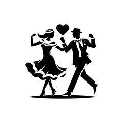 Couples dancing silhouette vector icon white background.
