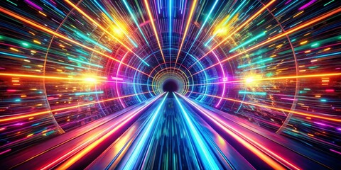 Fototapeta premium Neon Tunnel Data Stream Composition, Vibrant Light Streaks, Digital Speed Concept