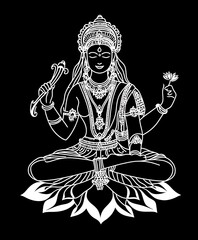 Black and white logo of an Indian goddess saraswati