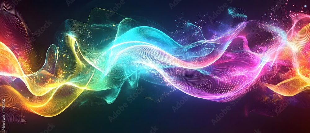 Poster colorful waves of light and energy illustration in a digital abstract background for creative and ar