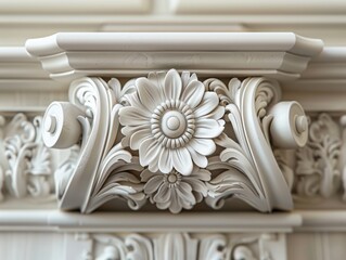 Naklejka premium Elegant Plaster Moldings Architectural Details Floral Design 8K Ultra HD