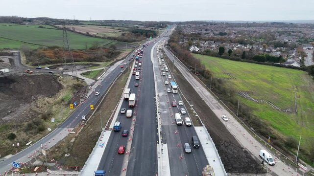 Traffic congestion and road work causing delays on UK highway