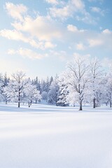 Fototapeta premium Serene Winter Landscape with Snow-Covered Trees Under a Clear Blue Sky