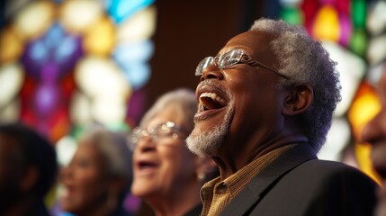 Fototapeta premium A Moment of Joyful Worship in Church