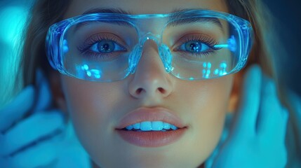 Close-up of a woman wearing protective eyewear.