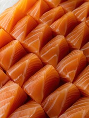 Fototapeta premium Slicing fresh salmon fillets kitchen food photography natural light close-up