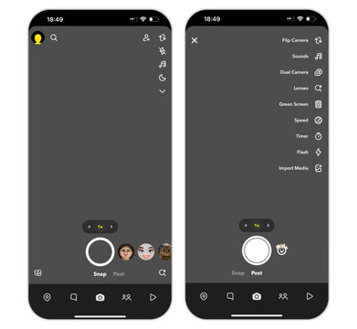 Snapchat mockup. Snapchat logo. Set Snapchat screen social media and social network interface template. Snapchat button. Vector illustration. Editorial 