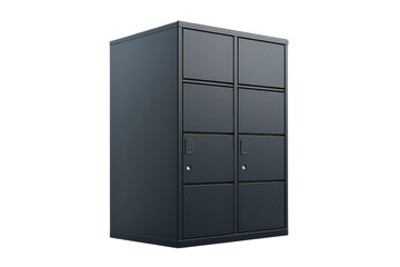 A sleek, modern storage cabinet featuring multiple compartments and locking doors for secure organization.