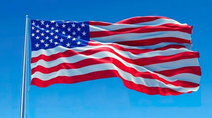 A dynamic shot of the American flag unfurling, capturing the energy of its movement.