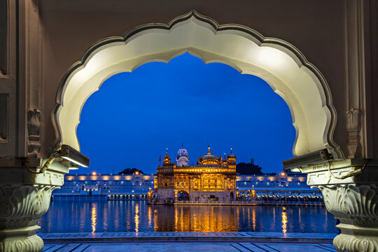 View over the Golden Temple at the twilight in Amritsar, Punjab, India