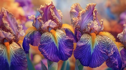 Vibrant Purple And Orange Iris Flowers Bloom Beautifully