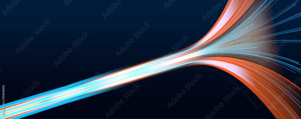 Fototapete Luminous sparkling lines, glowing violet speed rays, and laser beams in a blur of motion create a sense of acceleration, featuring abstract fire flares and a futuristic glowing light trail effect.