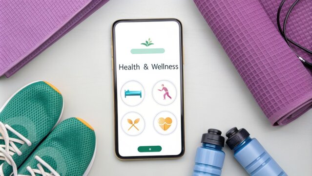 Health and wellness tracking home gym mobile app interface indoor aesthetic fitness motivation