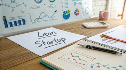 Analyzing lean startup strategies business workspace infographics modern office informative conceptual views