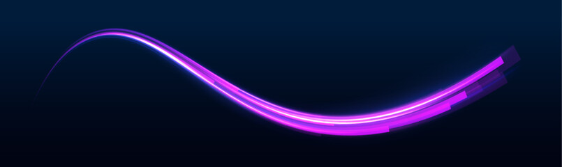Night motorway with light effects in neon colors purple, blue and red. Big data traffic visualization, dynamic high speed data streaming traffic. City road car light trails motion background.