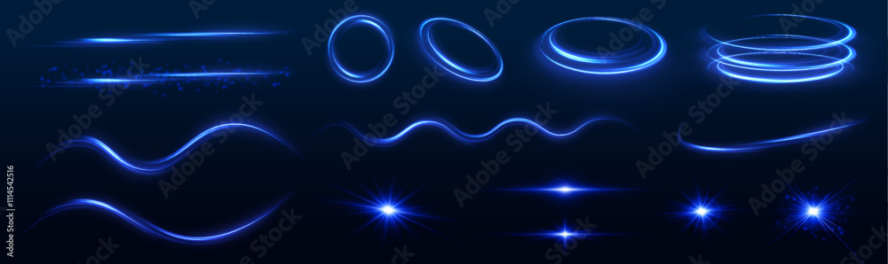 Aufkleber neon lines and fiery flashes, glowing spirals and trails, blending purple and blue hues, create powe