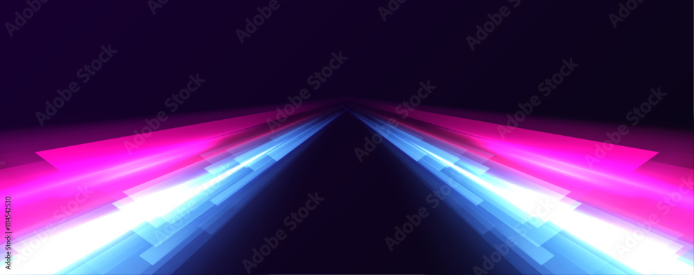 Leinwandbilder Dynamic image of the speed of light in space with glowing purple swirls and neon waves, mixed with fire paths and optical fibers, symbolizing the powerful motion and acceleration of energy.