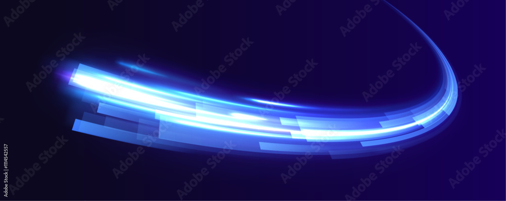 Aufkleber High-speed light line in the form of a road and a highway in a night city. Vortex streams of neon light. Energy flow tunnel. Blue portal, platform. Magic circle vector.	