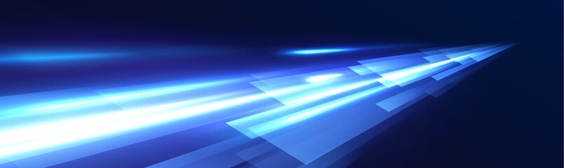 High-speed light line in the form of a road and a highway in a night city. Vortex streams of neon light. Energy flow tunnel. Blue portal, platform. Magic circle vector.	