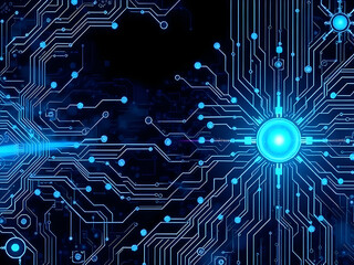 Obraz premium Futuristic Blue Circuit Board Design With Glowing Technology Connections AI Image