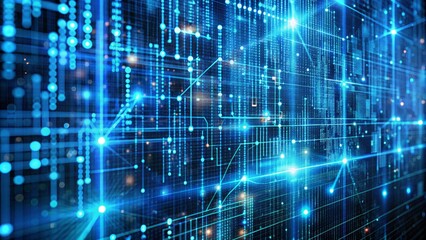 Fototapeta premium Digital Network Blue Lines, Glowing Nodes, Data Stream Concept