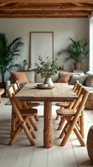 Obraz premium rustic wooden dining table set a minimalist room