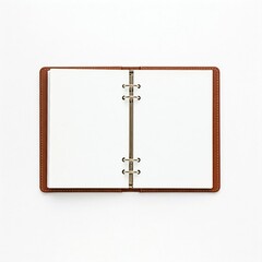 Open blank notebook mockup with leather cover for business organization, professional time management planning, and creative journal branding template