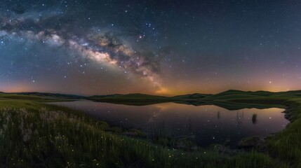 Fototapeta premium Milky Way Galaxy Over a Tranquil Lake