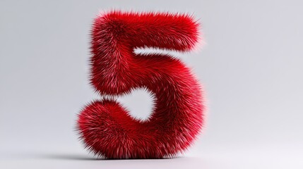 A red furry number five on a gray background