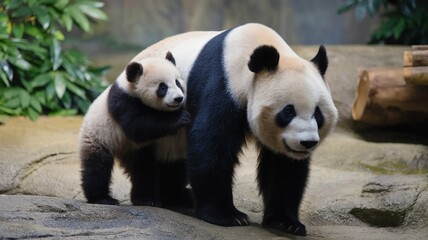 Fototapeta premium giant panda eating bamboo