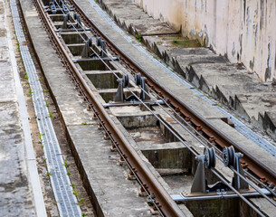 Fototapeta premium Fragment of the cable drive of the funicular of the Voroshilov sanatorium, Sochi