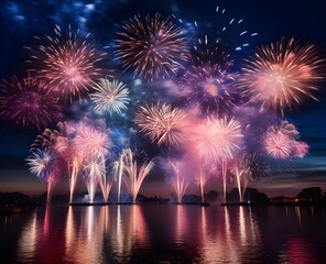 fireworks exploding in the black sky ai generative
