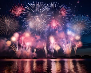 fireworks exploding in the black sky ai generative