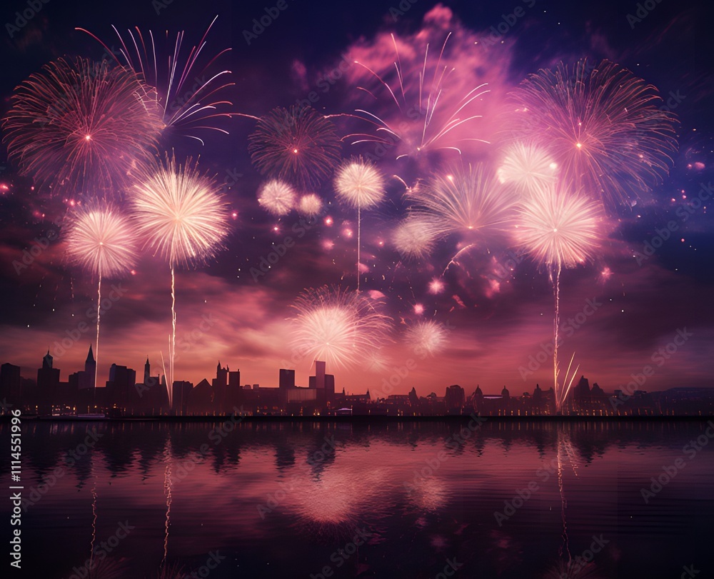 Wall mural fireworks exploding in the black sky ai generative