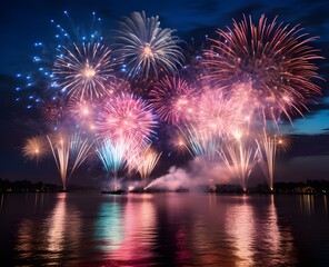 fireworks exploding in the black sky ai generative
