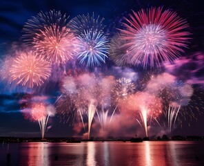 fireworks exploding in the black sky ai generative